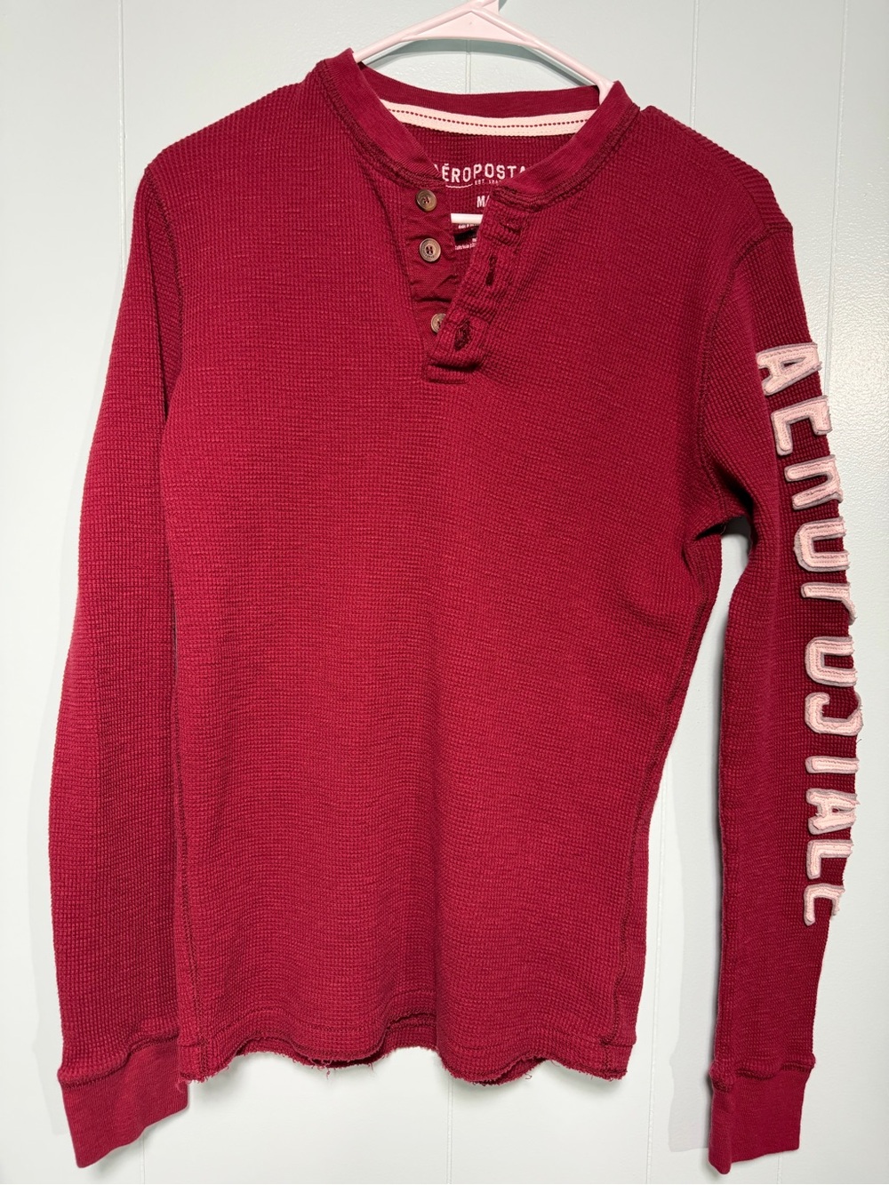 Y2K Aeropostale Burgundy Ref Waffle Henley Pullover
